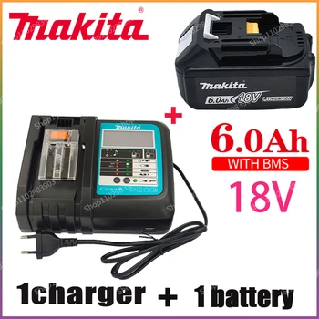 Makita-100% Оригинална Акумулаторна Батерия за електрически инструменти, Сменяеми led литиево-йонна батерия с капацитет от 6,0 Ah 18 В LXT BL1860B BL1860BL1850