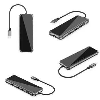 Зарядно устройство 5 в 1 USB хъб съвместим с 4K, HDMI, RJ-45, четец на карти SD TF, хъб Type C, адаптер-сплитер, докинг станция USB3.0