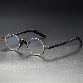 Висококачествени рамки за мъже точки от чист титан с половин рамки, ретро малки кръгли очила, очила за оптична късогледство, японска ръчна работа