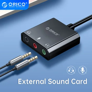 Звукова карта ORICO, външен интерфейс USB, стереомикрофон 3.5 мм, регулиране на силата на звука, безплатен диск за лаптоп, слушалки PS4