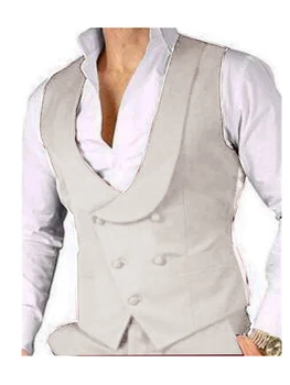 Мъжка жилетка с двубортной шал, жилетка с ревери, елегантен модерен мъжки вътрешна облекло, оборудвана жилетка за сватбата на младоженеца