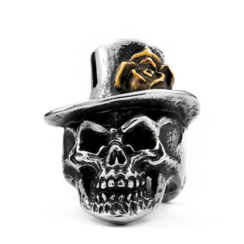 Мъжка шапка в стил пънк-рок от неръждаема стомана 316L с черепа и цветен пръстен, байкерские украса, директна доставка