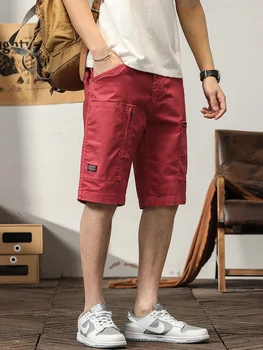 Мъжки къси панталони-карго, летни памучни шорти, мъжки ежедневни свободни висококачествени обикновена спортни къси панталони, модерни мъжки къси панталони-cargo