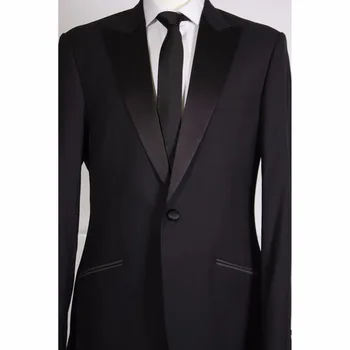 Направен по поръчка черните сватбени костюми за мъже с черни атласным ревера, ушити по поръчка черните сватбени смокинги за младоженците за мъже