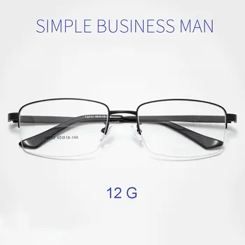 Очила с големи рамки от сплав, мъжки слънчеви очила в бизнес стил с половин рамки, с кутия пролетта панти, очила за късогледство