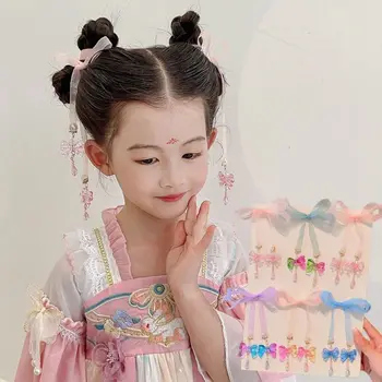 Прическа, текстилен лък, вратовръзка за коса, шапки китайски стил, детски шапки Hanfu, шнола за коса в древен стил, плетени въжета за коса