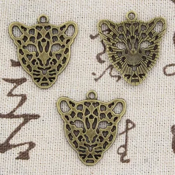 10 бр. висулки с клапа на главата леопард 28x26 мм, окачване от античен бронз, сребро, производство на бижута от тибет бронз ръчно изработени