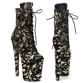 Leecabe/ най-новите обувки за танци върху поле с цветя принтом от изкуствена кожа 20 см/8 см, мода тенденция на обувки за танци на висок ток и платформа, обувки за танци на един стълб