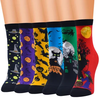 LKWDer, 6 двойки, женски забавни чорапи за Хелоуин, памучни, дизайн с привидением вещици, творческа представа за cosplay, есен-зима, качеството на Meias