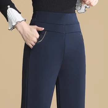 Дамски панталони големи размери на средна възраст, есенно-зимни свободни панталони плюс кадифени панталони с прав штанинами, външна дрехи, топли панталони 5XL