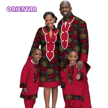 Ежедневно един и същ дрехи за семейството, мъжки комплекти с топ и панталони с дълги ръкави за бащата, майката и сина, женствена рокля, дрехи с африканските принтом WYQ117