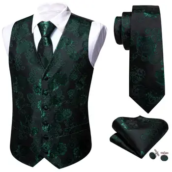 Елегантен копринен мъжка жилетка, черен, зелен, цветен, оборудвана жилетка, комплект за вратовръзки, официалната бизнес яке без ръкави Бари Уонг