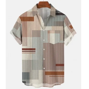 Мъжка риза Harajuku реколта в хавайски стил, с обемно изображение, 3D, риза с къс ръкав копчета, дишаща, 5XL