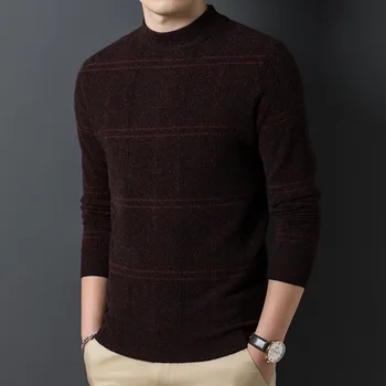 Мъжки пуловер, есенно-зимни дрехи от чиста вълна, кръгъл отвор, покритие, корейската версия, плътен цвят, голяма окото