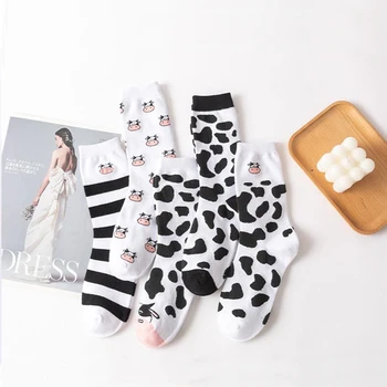 Японски чорапи в стил Харадзюку с забавни шарени крави, модни шарени дамски памучни чорапи с принтом, корейски чорапи happy sweet milk, кальцетины