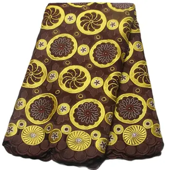 5 ярда жълта висококачествена сватбената плат с бродерия за шивашки тъкани и рокли от африканската конфедерация воал NB0138