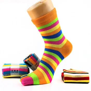 6 чифта/лот, чорапи с пальчиками, памучни чорапи, чорапи с отделяне на чорапи, чорапи в цветна ивица за жени, чорапи за йога за момичета