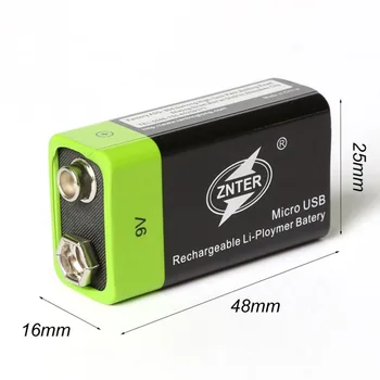 ZNTER 9V 600mAh Литиева Акумулаторна Батерия 6F22 USB, Литиево-Полимерна Акумулаторна Батерия Чрез кабел за зареждане Micro USB