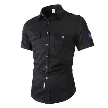 Летни модни дизайнерски мъжки ризи размер плюс 6XL, ежедневни памучен риза с къс ръкав, мъжки ризи в стил милитари, Camisa Masculina