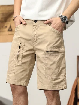 Мъжки къси панталони-карго, летни памучни шорти, мъжки ежедневни свободни висококачествени обикновена спортни къси панталони, модерни мъжки къси панталони-cargo