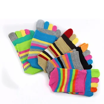 6 чифта/лот, чорапи с пальчиками, памучни чорапи, чорапи с отделяне на чорапи, чорапи в цветна ивица за жени, чорапи за йога за момичета
