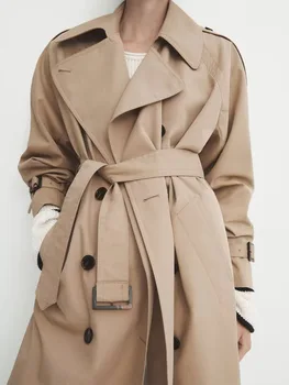 Жените 2023 Есен Нова мода Жокер Тонгл Дълга козина Ретро с дълъг ръкав ефектен колан Slim Fit Ежедневното палто на Горно облекло Mujer