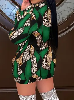 Комплекти от две части, дамски дрехи 2203, пролет-есен, нова риза с леопардовым принтом в стил барок и случайни комплект сексуално мини рокли с дълъг ръкав