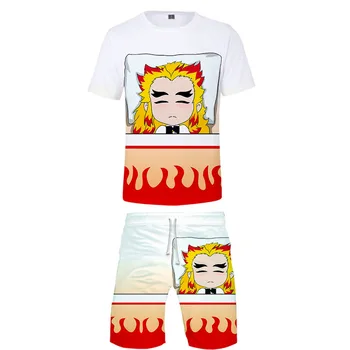 Креативен дизайнерски Комплект Тениска къси Панталони Ежедневни Тениска Костюм за Мъже/жени Градинска Облекло 2020 3D Принт Demon Slayer Q версия От Две Части