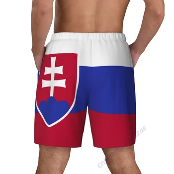 Мъжки бански с 3D-изображение на знамето на Словакия с компрессионной подплата 2 в 1, бързо съхнещи летни шорти за плуване с джобове