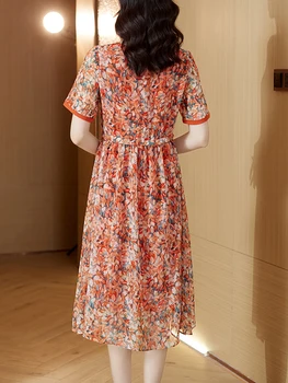 Жена Midi елегантна коприна плажна рокля за бала 2023, нови летни туники, ежедневното корейското модно винтажное вечерна рокля с кръгло деколте в стил бохо, цвете рокля в корейски стил