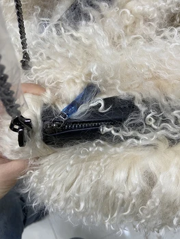 Дамска чанта от естествен монголски овче кожа, космати чанта, ежедневни топло чанта за ръце, чантата през рамо, чанта през рамо