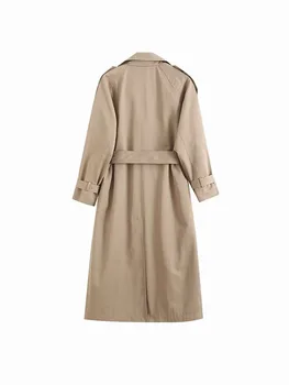 Жените 2023 Есен Нова мода Жокер Тонгл Дълга козина Ретро с дълъг ръкав ефектен колан Slim Fit Ежедневното палто на Горно облекло Mujer