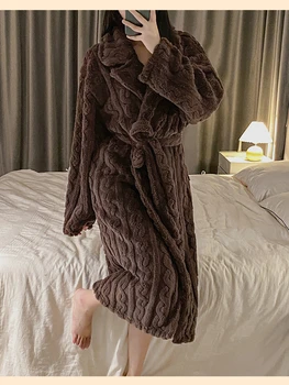 Зимна пижамный костюм от плътна фланела, есен женски плюшевое палто за сън, комплект панталон, коралов кадифе, топло руното нощница с дълъг ръкав
