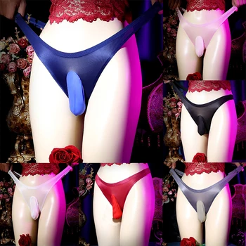 Мъжки копринени секси бикини-торбички за момиченце, прозрачно бельо-прашки, прашки с ниска тапицерия, прозрачни тънки гащи