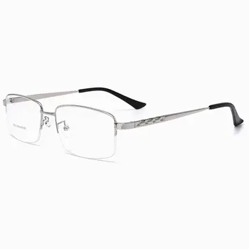 Очила с големи рамки от сплав, мъжки слънчеви очила в бизнес стил с половин рамки, с кутия пролетта панти, очила за късогледство